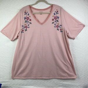 Lane Bryant Pink and White Striped Floral V-Neck Tee . Women’s size 22/24
